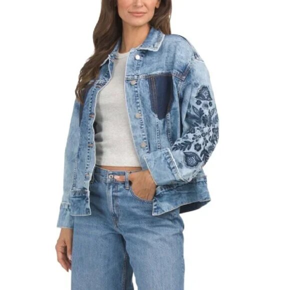 NWT Driftwood Rowan Jacket Denim Oversized Coat x Nordic Embroidered - Picture 1 of 8